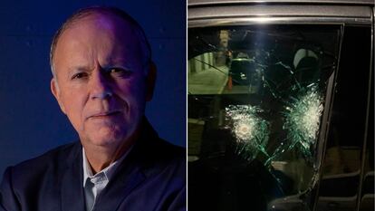 Ciro Gómez Leyva y los impactos de bala en la ventana de su auto, del atentado que sufrió el 15 de diciembre de 2022 .