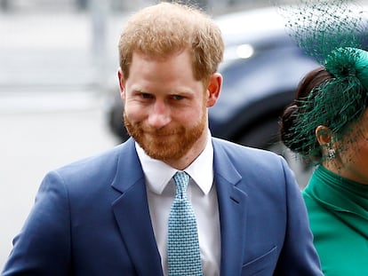 Enrique de Inglaterra y Meghan Markle, duques de Sussex, en marzo de 2020 en Londres.