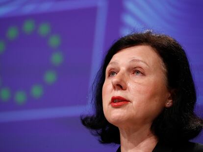 La viepresidenta de la Comisión Europea, Vera Jourová, este miércoles, en Bruselas.