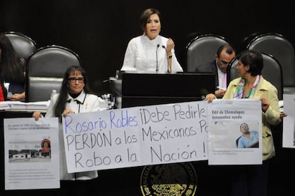 La ministra Rosario Robles, durante su comparecencia en la Cámara de Diputados. 