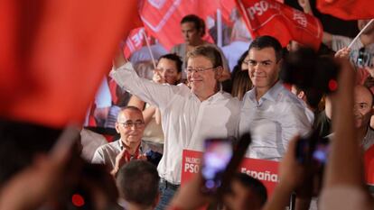 El presidente del Gobierno en funciones, Pedro Sánchez, y el presidente de la Generalitat Valenciana, Ximo Puig.