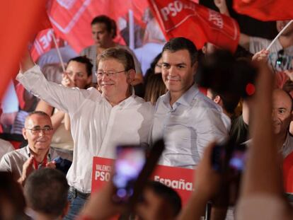 El presidente del Gobierno en funciones, Pedro Sánchez, y el presidente de la Generalitat Valenciana, Ximo Puig.