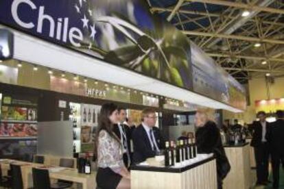 Estand de Chile en la vigésimo primera edición de PRODEXPO, la mayor exposición internacional rusa de alimentos, bebidas y materia prima para su fabricación, que fue inaugurada hoy en Moscú con gran presencia de España y de Latinoamérica.