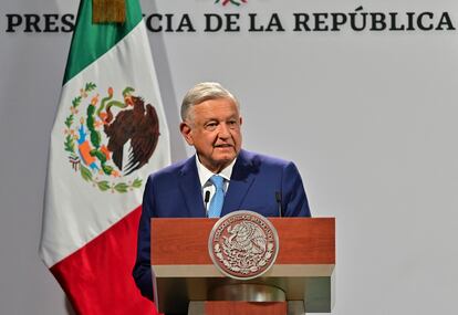 Andrés Manuel López Obrador durante una ceremonia para conmemorar los 100 días de su tercer año en el cargo, en el Palacio Nacional, Ciudad de México.