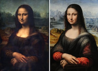 A la izquierda, la &#039;Gioconda&#039; original, la de Leonardo, y a la derecha, la r&eacute;plica de uno de sus disc&iacute;pulos