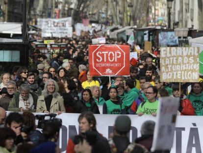 Protesta en la Rambla de Barcelona.