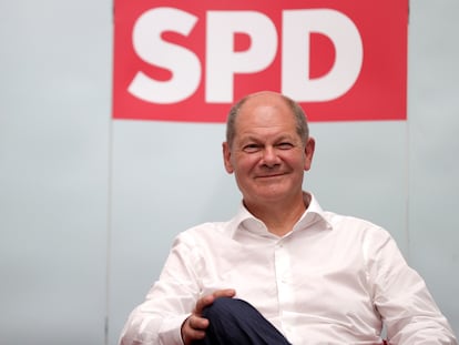 El ministro alemán de Finanzas y candidato del SPD a la cancilleria, Olaf Scholz, en un acto en Ahlen este viernes.