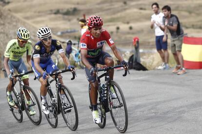 Nairo Quintana, Gianluca Brambilla y Alberto Contador, en la 15&ordf; etapa. 