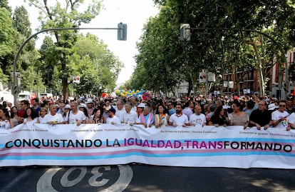 La cabecera de la manifestación del Orgullo en Madrid.