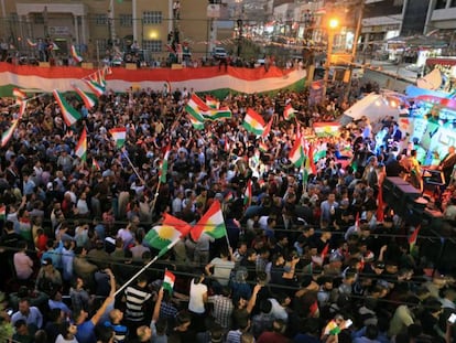 Manifestação a favor da independência na terça-feira, em Duhok, no Iraque