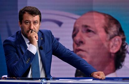O líder da Liga, Matteo Salvini, durante um debate na rede de televisão italiana RAI em 23 de setembro de 2020.