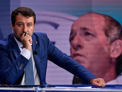 O líder da Liga, Matteo Salvini, durante um debate na rede de televisão italiana RAI em 23 de setembro de 2020.