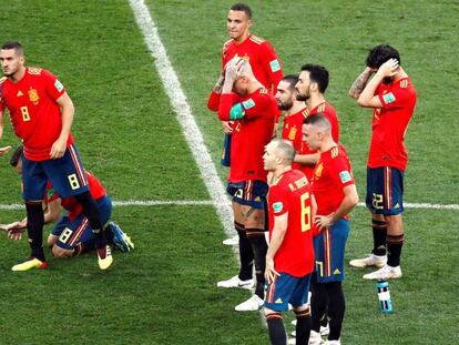 Jugadores de la Selección Española durante los penaltis del partido contra Rusia en el Mundial de 2018, la emisión televisiva más vista del año.