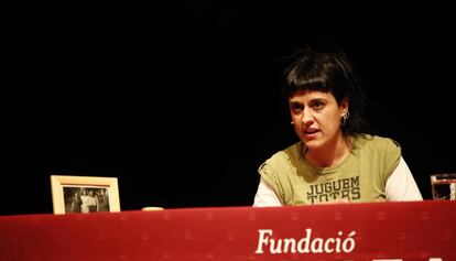 Anna Gabriel, en una conferència dilluns a Barcelona.