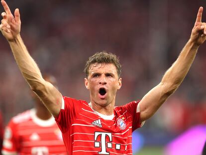 Thomas Muller celebra la victoria del Bayern ante el Barcelona este martes.