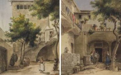 Aquarel·les d’Alphonse Delamare del pati de la Casa de l’Ardiaca de 1827.