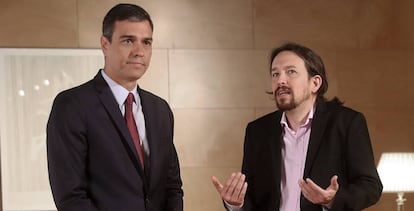 Pedro Sánchez, secretario general del PSOE, y Pablo Iglesias, líder de Unidas Podemos, en un encuentro el 9 de julio, durante las negociaciones para formar Gobierno.