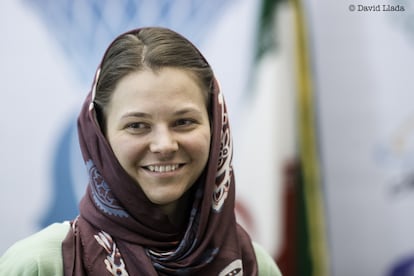 Anna Muzychuk, el miércoles, en la sala de juego del Mundial de Teherán