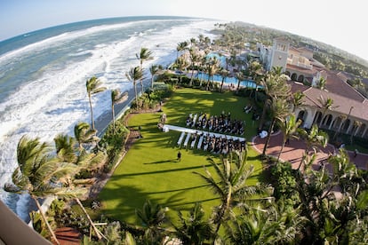 Vista aérea de la boda de los actores Sofía Vergara y Joe Manganiello celebrada en Palm Beach, en 2015.