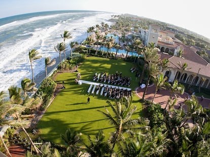 Vista aérea de la boda de los actores Sofía Vergara y Joe Manganiello celebrada en Palm Beach, en 2015.