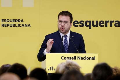 El presidente de la Generalitat, Pere Aragonès, durante el Consell Nacional de Esquerra Republicana.