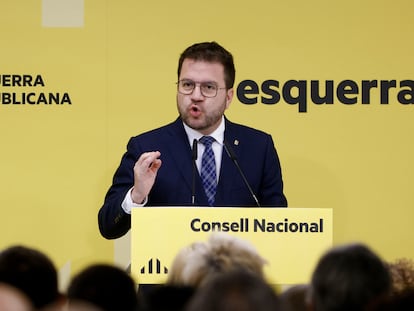 El presidente de la Generalitat, Pere Aragonès, durante el Consell Nacional de Esquerra Republicana.