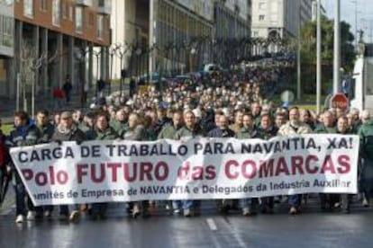 Trabajadores de la plantilla de Navantia Ferrol en la manifestación convocada.