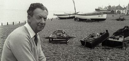 Benjamin Britten on the Suffolk coast, England.