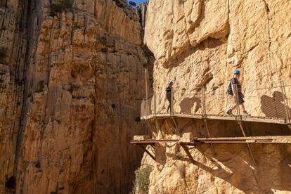 Pasarela de madera en el cañón de El Chorro (Málaga).