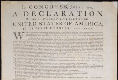 Una copia de la declaración de independencia de Estados Unidos (1776).