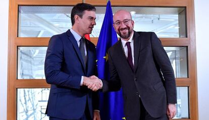 Pedro Snchez y el presidente del Consejo Europeo, Charles Michel, en Bruselas este mircoles.