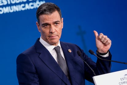 El presidente del Gobierno, Pedro Sánchez, durante la clausura la 15ª edición del foro internacional 'Spain Investors Day', este jueves en Madrid