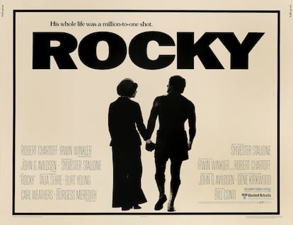 Póster original de 'Rocky', con las siluetas de Talia Shire y Sylvester Stallone.