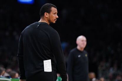 El entrenador de los Boston Celtics, Joe Mazzulla, en uno de los partidos contra las finales de la Conferencia Este contra los Indiana Pacers.