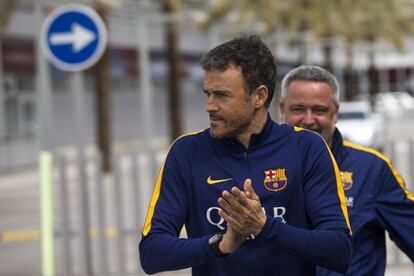 Luis Enrique, en el entrenamiento de esta mañana en Sant Joan Despí.