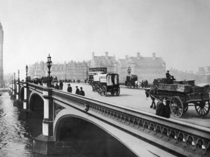 Puente y abad&iacute;a de Westminster y el Big Ben, en 1890.
 