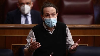 El vicepresidente segundo del Gobierno, Pablo Iglesias, durante una sesión de Control al Gobierno en el Congreso de los Diputados.