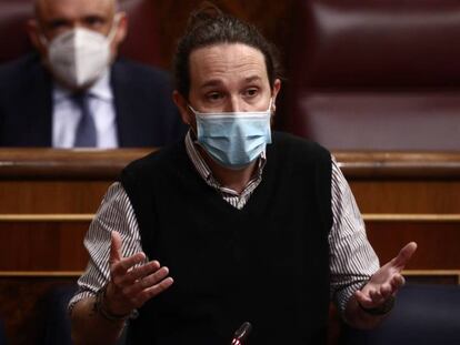 El vicepresidente segundo del Gobierno, Pablo Iglesias, durante una sesión de Control al Gobierno en el Congreso de los Diputados.