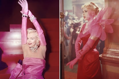 Guantes de ópera rosas con Marilyn Monroe en ‘Los caballeros las prefieren rubias’ (1953) y con Zsa Zsa Gabor en ‘Moulin Rouge’ (1952).