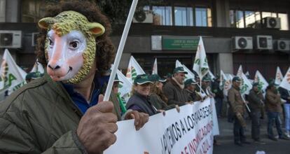 Ganaderos convocados por la UPA, durante la manifestaci&oacute;n en Ja&eacute;n.