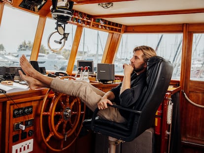 Swedish film director Ruben Östlund poses on a boat in the port of Palma de Mallorca, Spain, in October 2022.