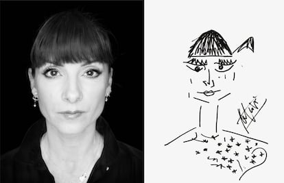 La actriz Najwa Nimri y su autorretrato.