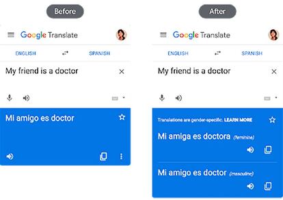 Google Translator con resultados sin sesgo de género.