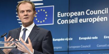 El presidente del Consejo Europeo, Donald Tusk, en una conferencia de prensa.