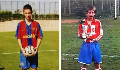 David Juncà (izq) en su etapa en el FC Barcelona y Pere Pons (dcha) en la cantera del Girona FC.