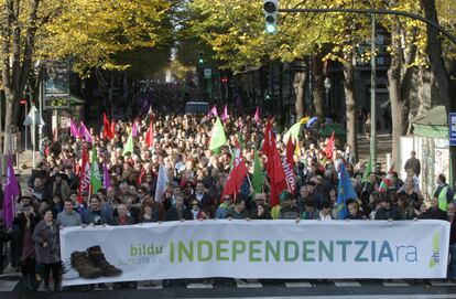Manifestación a favor de la independenca de Euskadi celebrada en Bilbao.