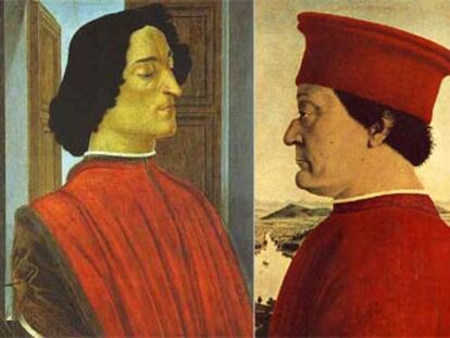 Retratos de Giuliano de Medici (izquierda) y Federico da Montefeltro, duque de Urbino.