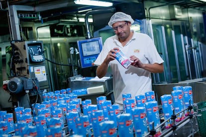 Un trabajador de una fábrica láctea de Pascual.