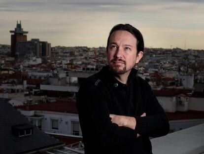 Pablo Iglesias, en una azotea de la Gran Vía de Madrid.