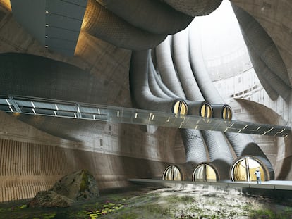 Simulação dos túneis em que residirão os habitantes de Nüwa, de acordo com o projeto.